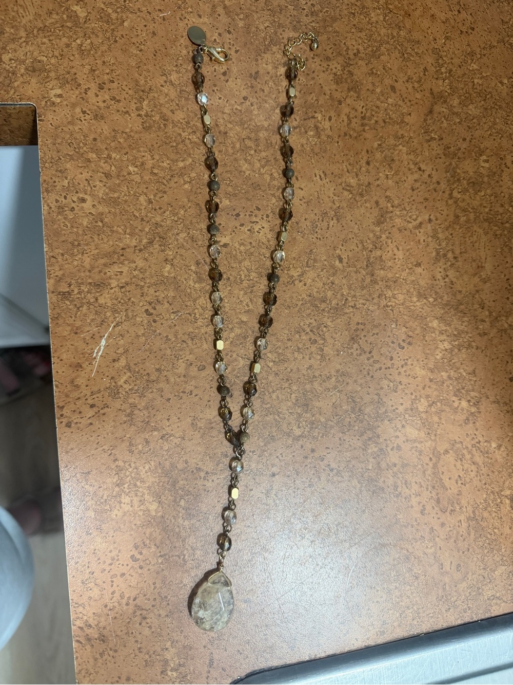 Beaded Brown Teardrop Pendant Necklace